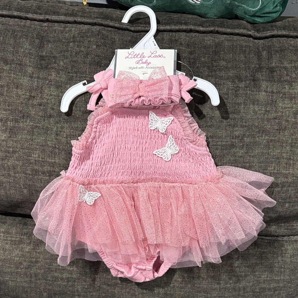 Little Lass Pink Tutu Diaper Cover with Butterfly Details